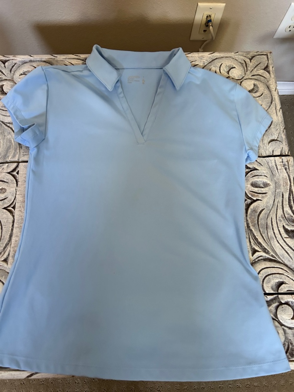 Jockey Light Blue Polo V‑Neck Short Sleeve Top. New. Polyester/spandex.